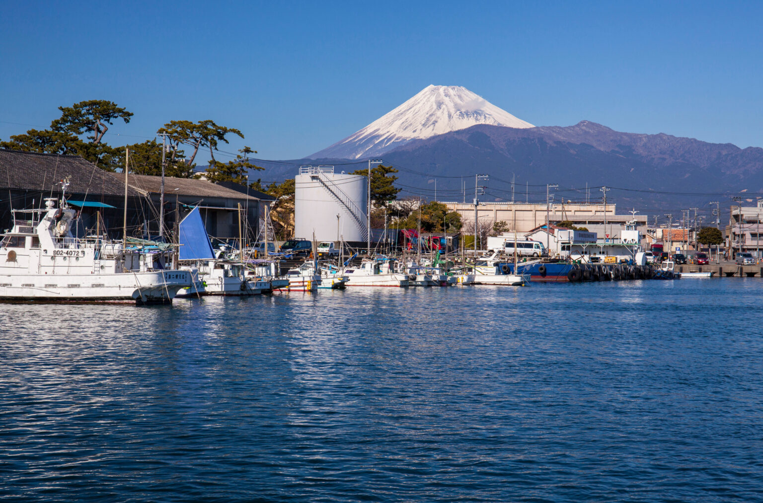 沼津港と富士山（静岡県沼津市）