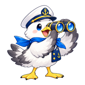 双眼鏡で客船を探すカモメ