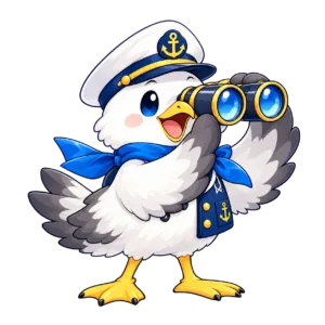 双眼鏡で客船を探すカモメ